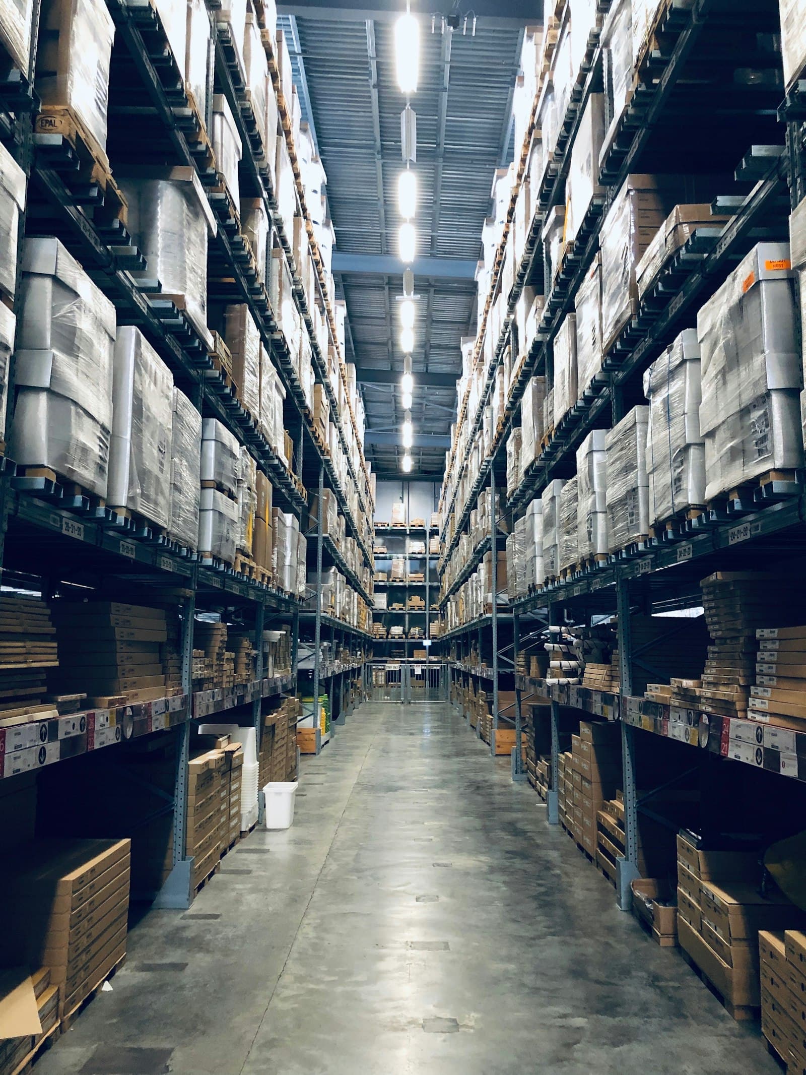 Warehouse racks with goods prepared for transport